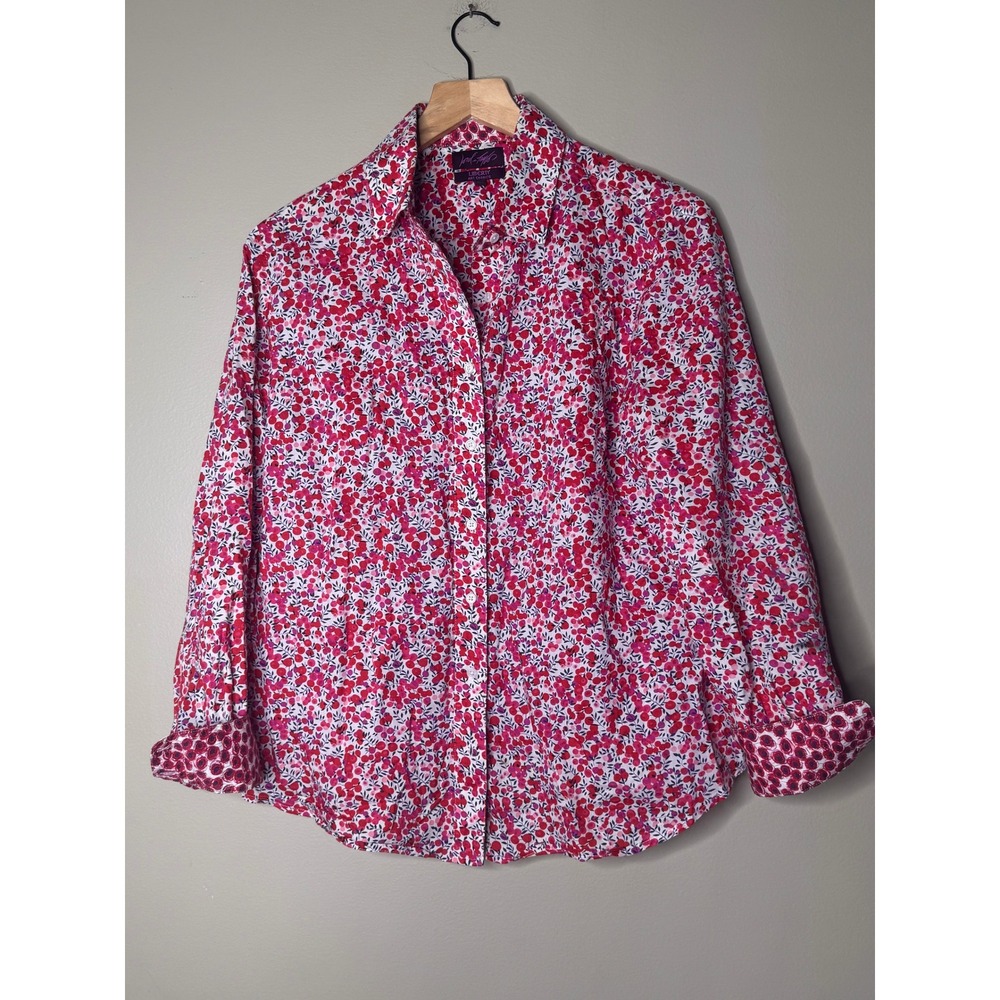 Lord & Taylor Liberty Art Fabrics Floral Cotton Button Down Shirt Red Pink L